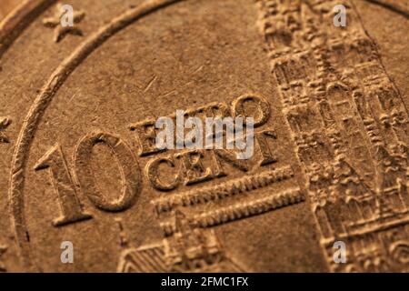 Serie von Makroaufnahmen von Euro-Münzen. Umgekehrt von 10 Cent. Land Österreich Stockfoto