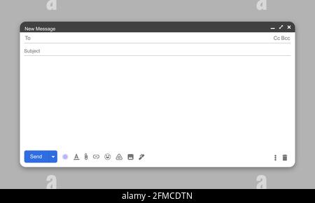 Template Frame Design Mail message Interface blank mockup. Leerer Bildschirm in flacher Ausführung. Vektordarstellung auf grauem Hintergrund isoliert Stock Vektor