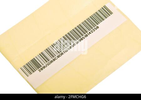 Aufkleber Barcode Papier schwarz und weiß, isoliert auf weißem Hintergrund, klebrige Barcode schwarz und weiß Stockfoto