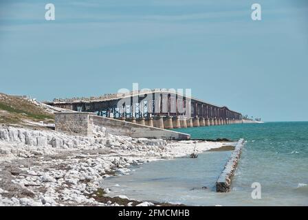 Panorama der alten 7 Meilen Brücke in Florida Key Bahia Honda Stockfoto