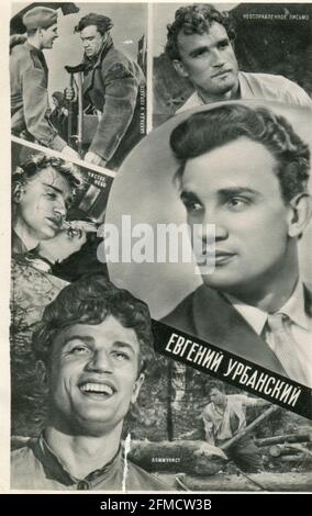 Jewgeni Jakowlewitsch Urbansky (Евгений Яковлевич Урбанский; 27. Februar 1932 – 5. November 1965) war ein prominenter sowjetischer russischer Schauspieler. Alte Postkarte aus der UdSSR, 1961. Stockfoto