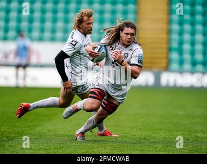 8. Mai 2021; Franklin Gardens, Northampton, East Midlands, England; Premiership Rugby Union, Northampton Saints gegen Gloucester; Jordy Reid aus Gloucester läuft für die Linie Stockfoto