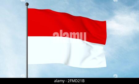 Die 3D-Darstellung der Flagge Indonesiens ist eine einfache Bicolor mit zwei gleichen horizontalen Bändern, rot und weiß mit einem Gesamtverhältnis von 2:3. Stockfoto