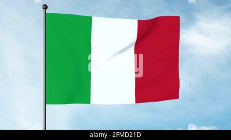 3D Illustration der Flagge Italiens, die im Italienischen oft als il Tricolore bezeichnet wird, ist die Nationalflagge der Italienischen Republik. Stockfoto