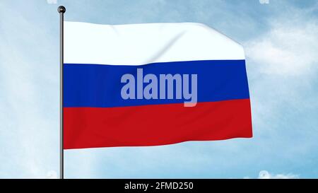 3D-Darstellung der Flagge der Russischen Föderation ist eine dreifarbige Flagge, die aus drei gleichen horizontalen Feldern besteht, Stockfoto