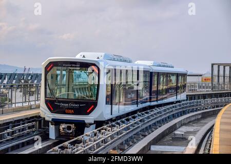 Macau - 2. April 2021: Macau Light Rapid Transit (MLRT) Taipa Line das Stadtbahnsystem verbindet Taipa und Cotai Stockfoto