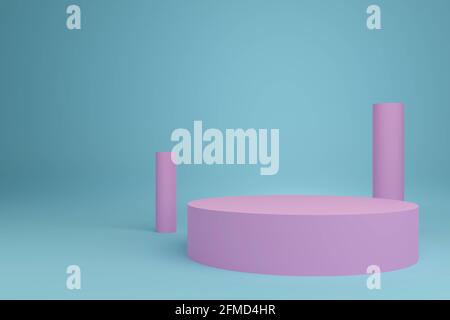 Blaue und rosa Zylinder Podium mit 3d-Rendering verwenden können Um Ihr Produkt zu zeigen Stockfoto