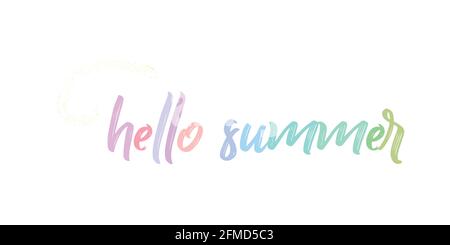 Hello Summer Vektorgrafik, Hintergrund. Fun Zitat Hipster Design Logo oder Label. Hand Lettering inspirierende Typografie Poster, Banner. Stock Vektor