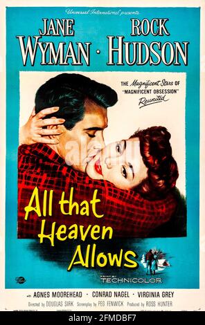 ALL THAT HEAVEN ERLAUBT 1955 Universal Picturs-Filme mit Jane Wyman und Rock Hudson. Poster von Reynold Brown. Stockfoto