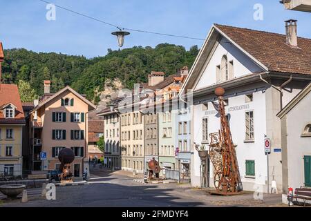 Burgdorf, Schweiz - 9. Mai 2020: Die Altstadt von Burgdorf im Schweizer Kanton Bern Stockfoto