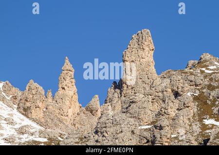 Wolkenstein in Gröden, Italien - 27. Oktober 2014: Die Dolomiten sind ein Gebirgsmassiv besonderer geologischer Formen in Südtirol im Nordosten Italiens. Bekannt Stockfoto