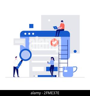 User Agreement Vektordarstellung Konzept mit Zeichen und Vertragsdokumenten. Personen, die die Datenschutzrichtlinie und die Allgemeinen Geschäftsbedingungen lesen. Moderne Wohnung Stock Vektor