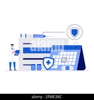 Impfvektor Illustration Konzept mit Zeichen. Moderner flacher Stil für Landing Page, mobile App, Poster, Flyer, Vorlage, Webbanner, Infograp Stock Vektor