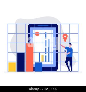 Augmented Reality für das Banking Vektor-Illustrationskonzept mit Charakteren. Moderner flacher Stil für Landing Page, mobile App, Poster, Flyer, Vorlage, Wir Stock Vektor