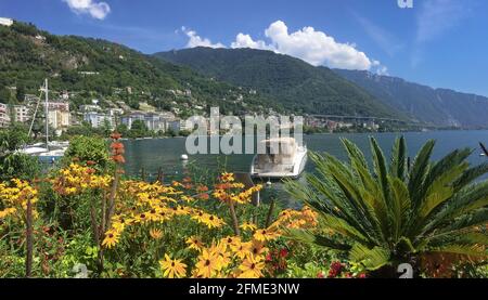 Montreux, Schweiz - 30. Juli 2018: Montreux ist eine Touristenstadt am Ufer des Genfer Sees Stockfoto