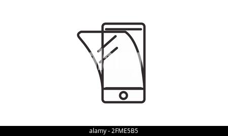 Symbol für den Bildschirmschutz des Smartphones. Flache Schwarz-Weiß-Abbildung Stock Vektor