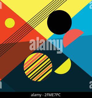 Abstrakter mehrfarbiger Hintergrund von geometrischen Objekten. Ein Beispiel für eine ungewöhnliche Abstraktion aus verschiedenen geometrischen Formen für eine Website oder ein Poster d Stock Vektor