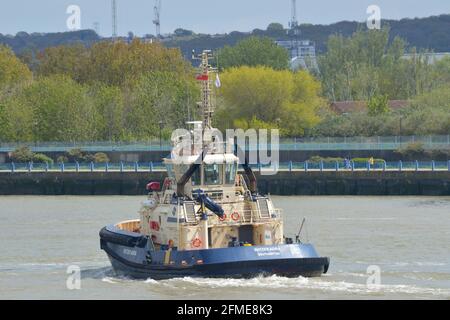 Svitzer Schlepper Svitzer Adira, der auf der Themse unterwegs ist London Stockfoto