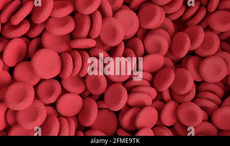 Rote Blutkörperchen. Hintergrund von Blutelementen. 3D-Rendering Stockfoto