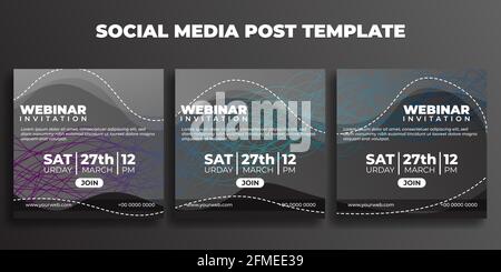 Satz von Social-Media-Post-Vorlagen. Webinar Einladungsbanner mit schwarzem Farbdesign. Gute Vorlage für Online-Werbegestaltung. Stock Vektor