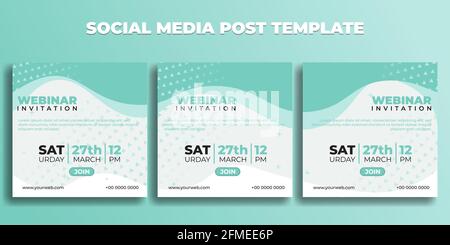 Satz von Social-Media-Post-Vorlagen. Webinar Einladungsbanner mit weiß-grünem Design. Gute Vorlage für Online-Werbegestaltung. Stock Vektor
