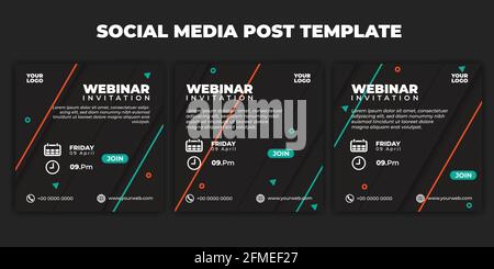 Vorlage für Social Media-Beiträge. Set aus modernem Social-Media-Geometic-Design. Webinar Einladungsbanner mit schwarzem Farbdesign. Gute Vorlage für Online-Werbung Stock Vektor