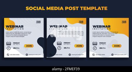 Vorlage für Social Media-Beiträge. Satz moderner Social-Media-Banner-Vektorgrafik. Webinar-Einladungsbanner mit weißem und dunkelblauem Farbdesign. Go Stock Vektor