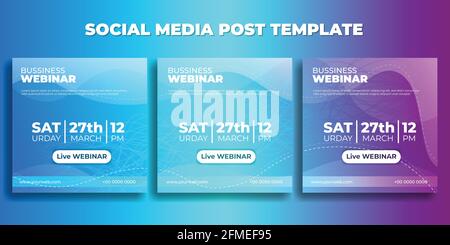 Satz von Social-Media-Post-Vorlagen. Business Webinar Banner mit blauem Design. Gute Vorlage für Online-Werbegestaltung. Stock Vektor