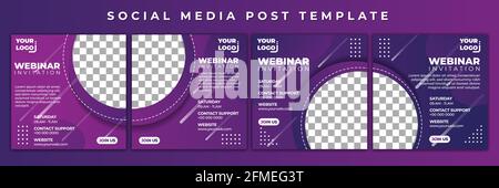 Vektorgrafik für Social Media-Vorlagen. Webinar-Einladung mit violettem Farbdesign. Gute Vorlage für Online-Werbegestaltung. Stock Vektor