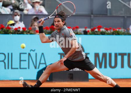 Madrid, Spanien. Mai 2021. Dominic Thiem (AUT) Tennis : Dominic Thiem aus Österreich im Einzel Halbfinale gegen Alexander Zverev aus Deutschland beim ATP Masters 1000 'Mutua Madrid Open Tennisturnier' bei der Caja Magica in Madrid, Spanien. Quelle: Mutsu Kawamori/AFLO/Alamy Live News Stockfoto