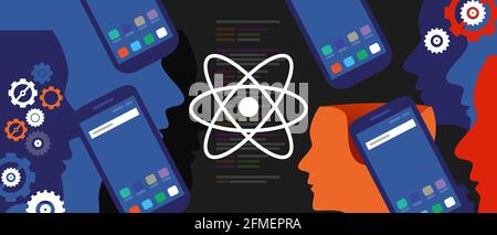 Reagieren native mobile Programmierung Codierung Entwickler Software Smartphone Zahnräder Linie Des Codes Stock Vektor