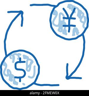 Währung Geld Dollar Yen Doodle-Symbol Handgezeichnete Illustration Stock Vektor