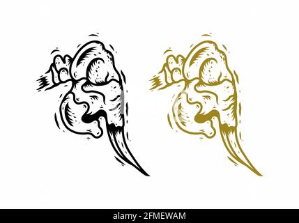 Skelettkopf in Schwarz und Gold im Elefantendesign Stock Vektor