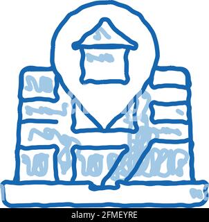 House Marker Lage auf Karte Doodle-Symbol Handgezeichnete Illustration Stock Vektor