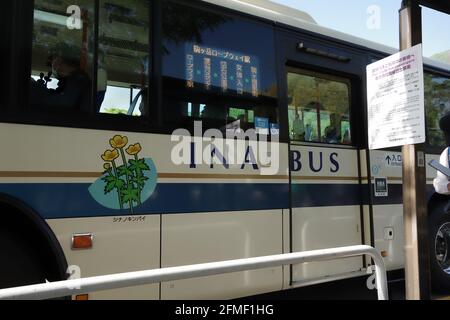 komagane, nagano, japan, 05-08-2021, Bus zur Komagatake-Seilbahn. Stockfoto