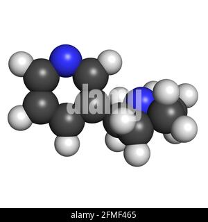 Nikotintabak-Medikament Stimulans Molekül 3D Rendering chemische Struktur Stockfoto