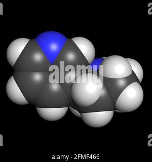 Nikotintabak-Medikament Stimulans Molekül 3D Rendering chemische Struktur Stockfoto