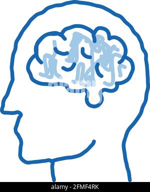 Human Brain in man Silhouette Mind Doodle Symbol von Hand gezeichnet Abbildung Stock Vektor