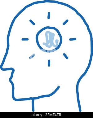 Shining Sun in man Silhouette Mind Doodle-Ikone von Hand gezeichnet Abbildung Stock Vektor