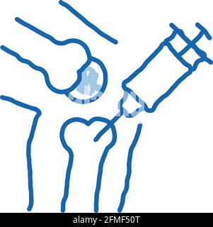 Spritze Injektionsimpfstoff in Knochenkritzel Symbol Handgezeichnete Illustration Stock Vektor