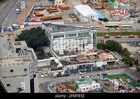 Das FlottenArcade-Gebäude am Fenwick Pier (分域碼頭), das von der Vereinigung der Militärführer (SGA) in Wan Chai, Hongkong, betrieben wird Stockfoto