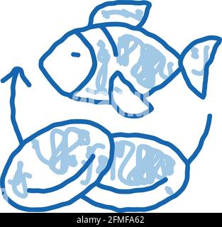 Fisch Nährstoffe ergänzt Doodle Symbol handgezeichnete Illustration Stock Vektor