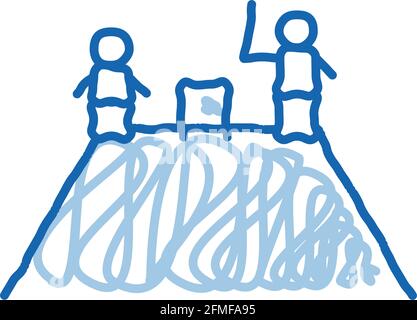 Zwei Cricket-Spieler auf dem Berg Doodle Symbol handgezeichnete Illustration Stock Vektor