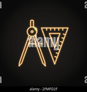 Neon-Trennwände und quadratisches Lineal-Symbol im Linienstil. Mess- und Zeichnungsinstrumente Symbole. Vektorgrafik. Stock Vektor