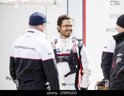 Prinz Carl Philip von Schweden fährt am 08. Mai 2021 den Porsche Carrera Cup Scandinavia auf dem Ring Knutstorp in Kagerod, Schweden. Foto von Johan Valkonen/Stella Picturs/ABACAPRESS.COM Stockfoto