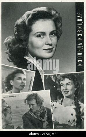 Izolda Wassiljewna Izvitskaya (Изольда Васильевна Извицкая, 21. Juni 1932 – 1. März 1971) war eine sowjetische Schauspielerin. Alte Vintage-Postkarte der UdSSR, 60er Jahre. Stockfoto