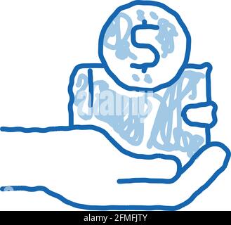Hand hält Brieftasche mit Geld Doodle Symbol Handgezeichnete Illustration Stock Vektor