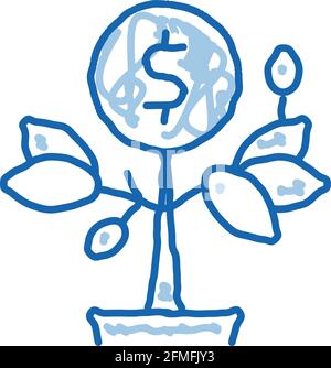 Handgezeichnete Abbildung mit dem Symbol „Money Tree Pot Doodle“ Stock Vektor