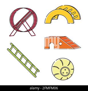 Set von hellen Linien Kunst Illustrationen Spielzeug für Hamster, Ratten, Nagetiere, Meerschweinchen Stock Vektor