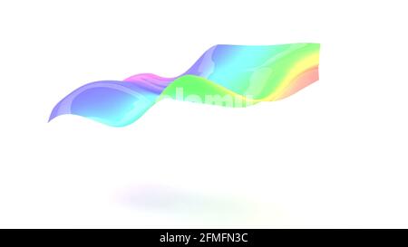 Abstrakte Regenbogenwelle auf weiß Digitales Designkonzept Farbe holographisch Fluid Gradient 3d-Bewegungsgrafik 3d-Rendering Stockfoto